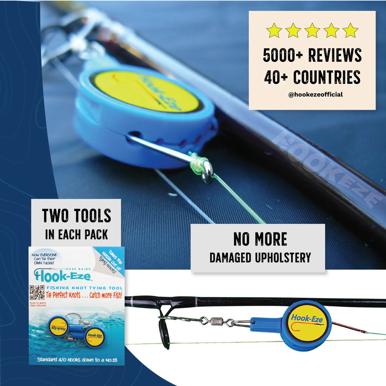 HookEze Fishing Knot Tying Tool (Standard) | Pack of 2 | Yellow